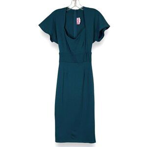 Pinup Dress Retro Midi Blue Green Wiggle XS